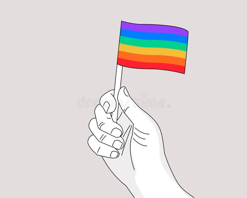 Pride month gay pride symbol - drawing hand waiving a rainbow flag - vector line art illustration for Pride gay event celebration. Pride month gay pride symbol - drawing hand waiving a rainbow flag - vector line art illustration for Pride gay event celebration