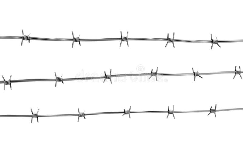 Three lines of barbed wire isolated on white. Three lines of barbed wire isolated on white