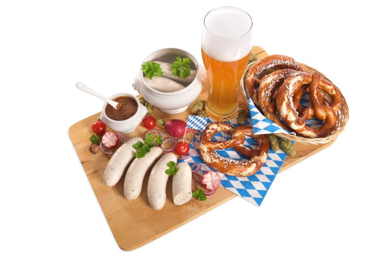 Prima colazione bavarese della salsiccia del vitello fotografie stock libere da diritti Prima colazione bavarese della salsiccia del vitello fotografie stock libere da diritti