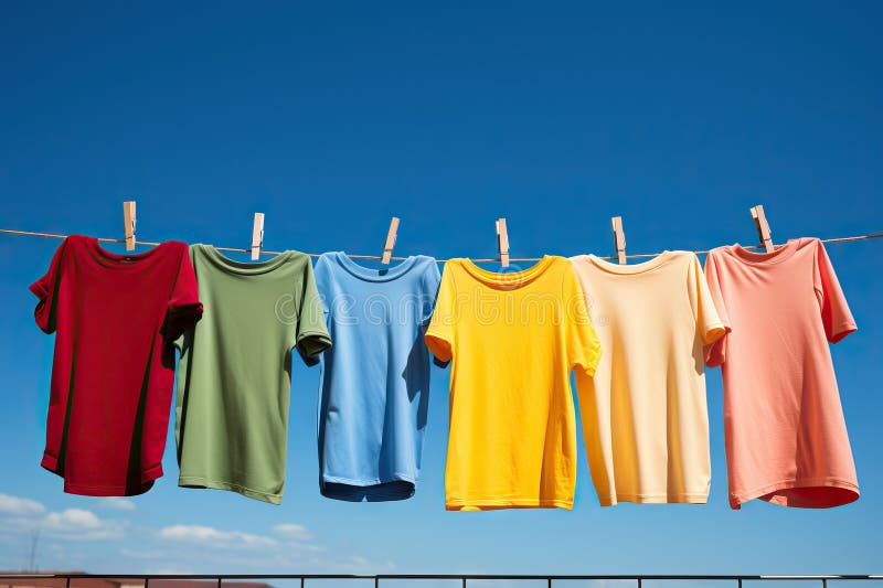 Primary Colored TShirts on a Clothesline Stock Illustration