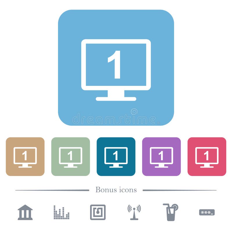 Primary display flat icons on color rounded square backgrounds vector illustration