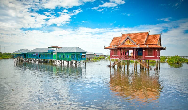 Primary school in village on the water. Tonle Sap lake. Cambodia