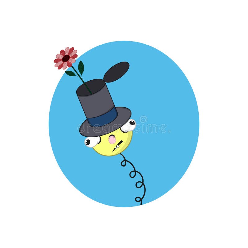 Primavera amarilla divertida de la historieta en el sombrero de un mago - con la cabeza, los ojos y la boca en un fondo azul libre illustration Primavera amarilla divertida de la historieta en el sombrero de un mago - con la cabeza, los ojos y la boca en un fondo azul libre illustration