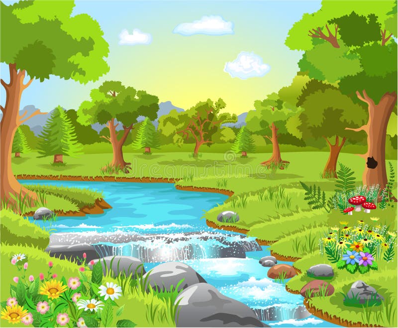 Primavera de agua en el bosque stock de ilustración Primavera de agua en el bosque stock de ilustración