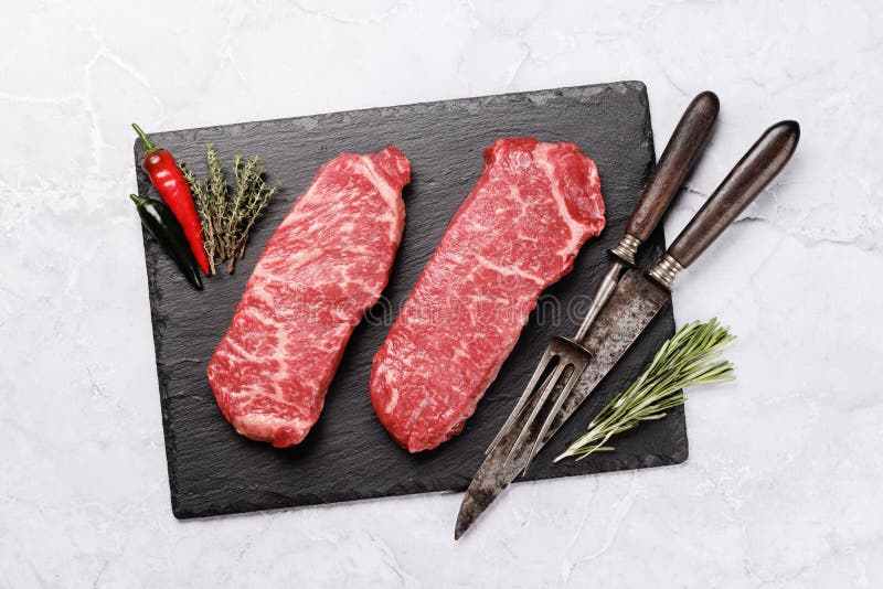 Prime Marbled Beef Steaks. Raw Sirloin Steak Stock Photo Image of