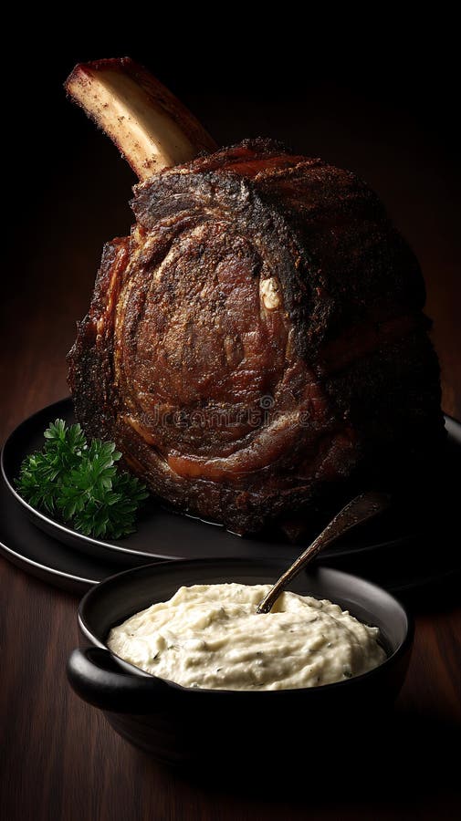 Prime Rib Roast mit Creamy Horseradish Sauce Ein Gourmet-Dinner-Erlebnis vektor abbildung