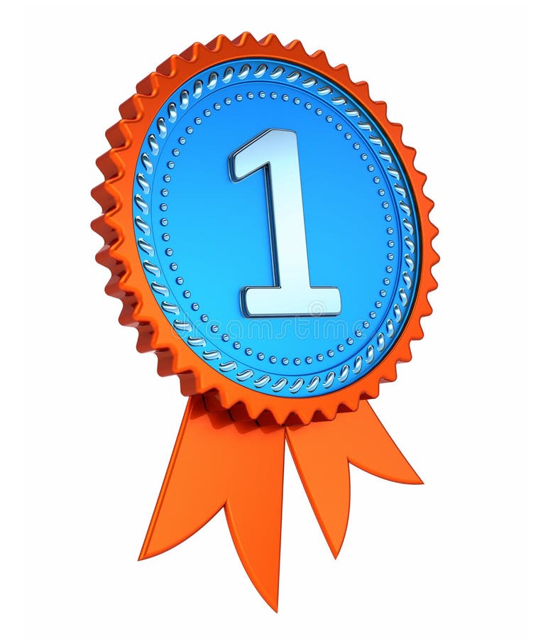 primeiro primeiro lugar número um 1 fita azul alaranjada da concessão da medalha ilustração stock primeiro primeiro lugar número um 1 fita azul alaranjada da concessão da medalha ilustração stock