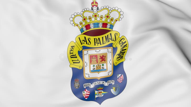 Primer de la bandera que agita con el logotipo del club del fútbol del Las Palmas de UD, representación 3D libre illustration Primer de la bandera que agita con el logotipo del club del fútbol del Las Palmas de UD, representación 3D libre illustration