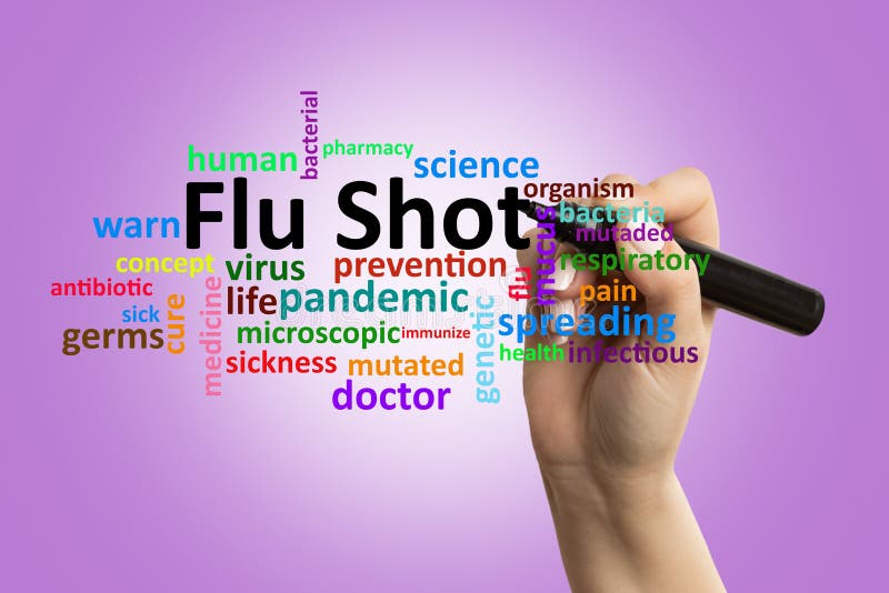 Primer del texto de la vacuna contra la gripe de la escritura de la enfermera en la pantalla