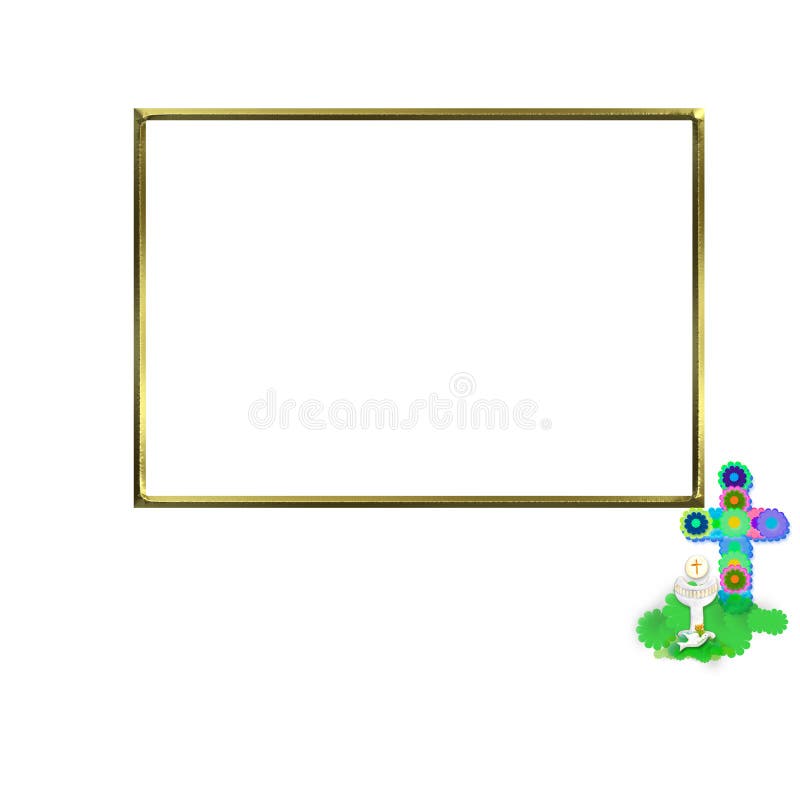 Primer marco del crucifijo de la invitación de la comunión y de la foto de la cáliz ilustración del vector Primer marco del crucifijo de la invitación de la comunión y de la foto de la cáliz ilustración del vector