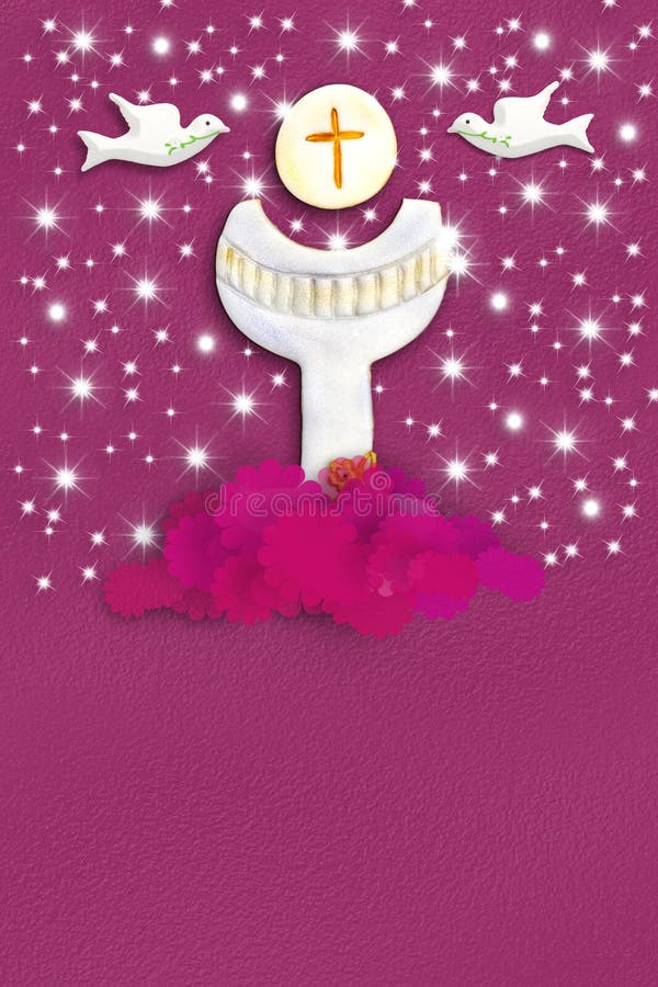 Primera tarjeta de la comunión santa para una muchacha en rosa libre illustration Primera tarjeta de la comunión santa para una muchacha en rosa libre illustration