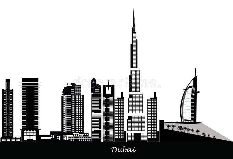 Panorama Del Horizonte De Dubai Sobre Mapa Del Mundo, Viaje De Negocios