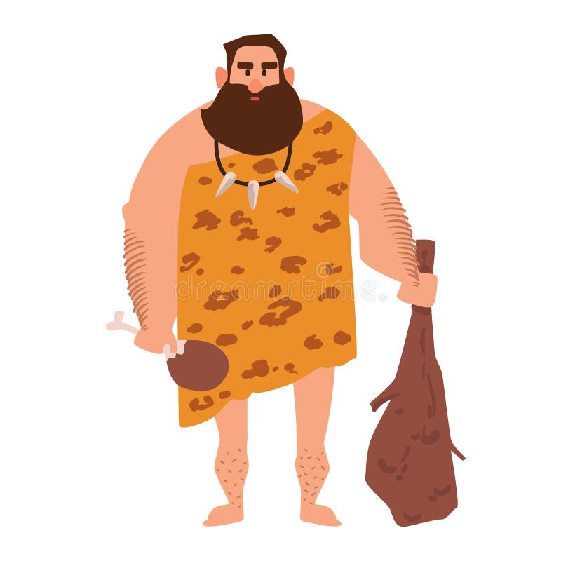 Primitive Archaic Man Dressed in Clothes Made of Animal Skin and Holding  Cudgel. Caveman from Stone Age Stock Vector - Illustration of colored,  colorful: 133681026