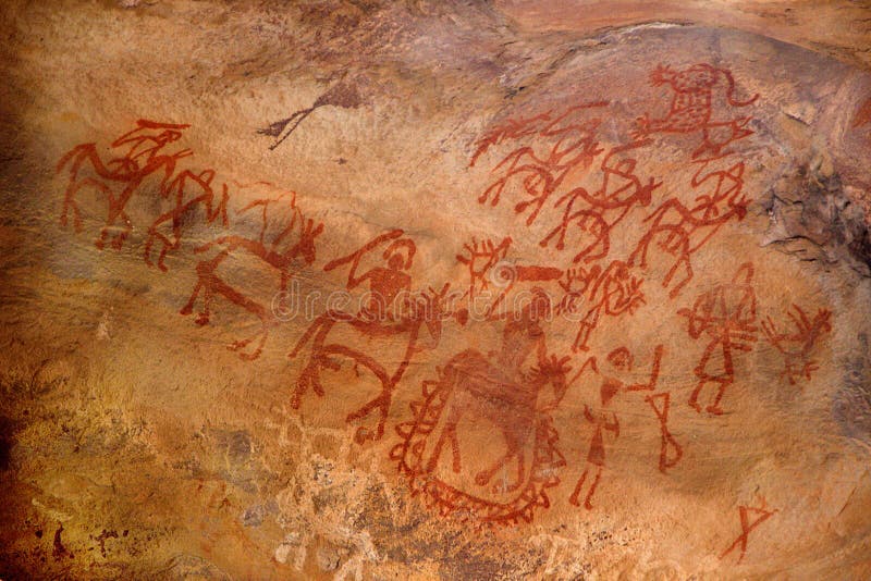 Paintings on wall of caves are the indication of artistic talent expressed by primitive cave dwellers at Bhimbetka near Bhopal in Madhya Pradesh, India, Asia. Paintings on wall of caves are the indication of artistic talent expressed by primitive cave dwellers at Bhimbetka near Bhopal in Madhya Pradesh, India, Asia