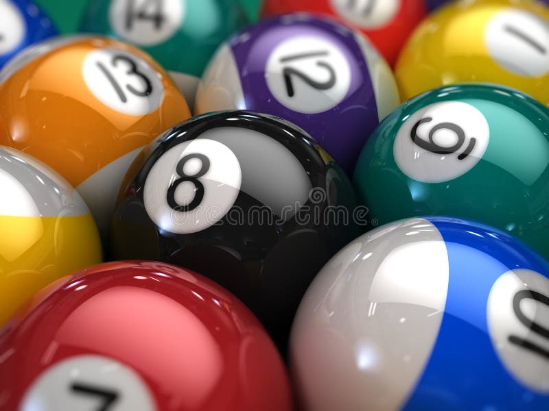 Closeup of Billiard balls on a pool table - 3d illustration. Closeup of Billiard balls on a pool table - 3d illustration