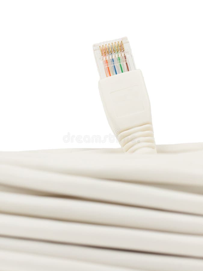 Primo piano di una spina bianca della rete RJ45 fotografie stock libere da diritti Primo piano di una spina bianca della rete RJ45 fotografie stock libere da diritti