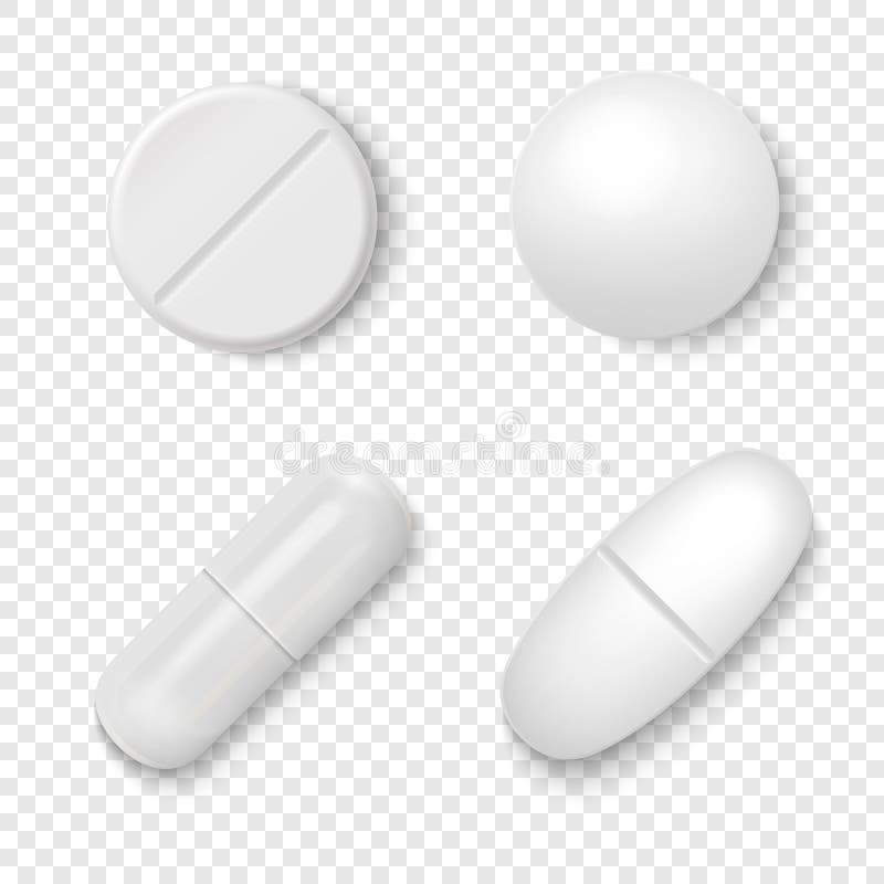 Primo piano medico bianco realistico dell'insieme dell'icona della pillola di vettore 3d isolato su fondo trasparente Modello di