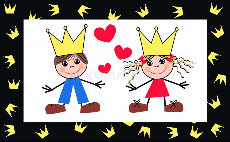 Cute prince and princess in love. Friendship borders vectors