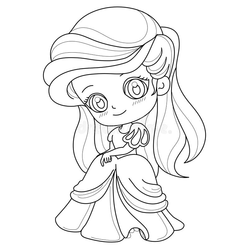 Princesa de conto de fadas bonitinho sobre fundo branco para colorir página, ilustração vetorial ilustração royalty free Princesa de conto de fadas bonitinho sobre fundo branco para colorir página, ilustração vetorial ilustração royalty free