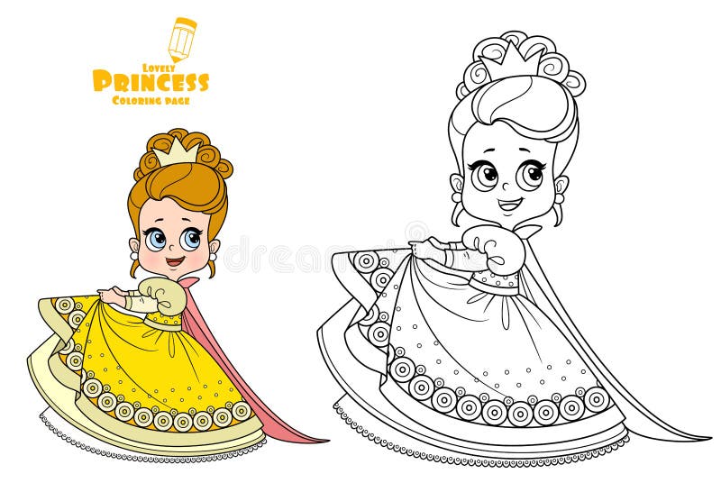 Boneca de princesa de desenho animado fofa delineada e colorida