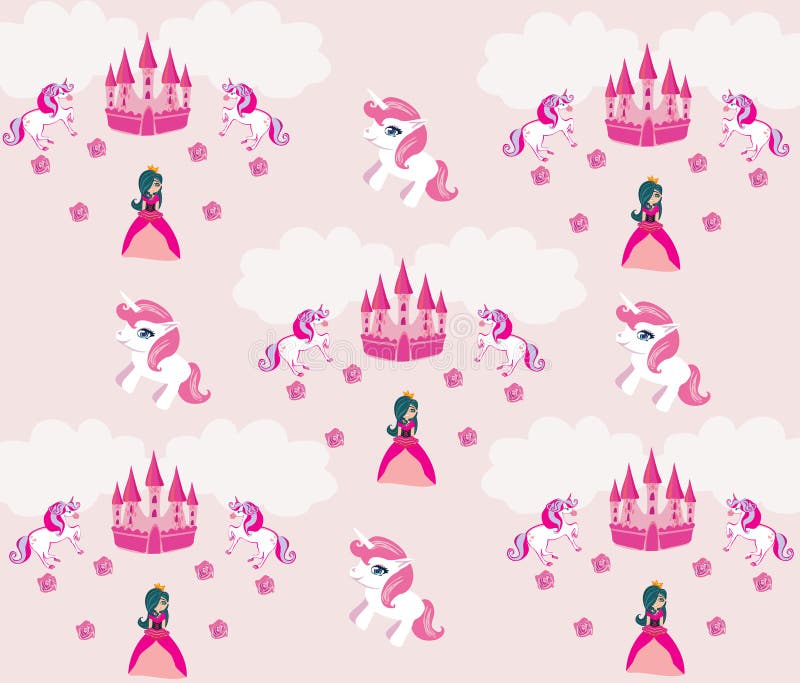 Princesa, unicornio y fondo del castillo libre illustration Princesa, unicornio y fondo del castillo libre illustration