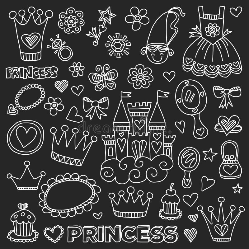 Princess Doodle icons For baby shower, toy shop vector illustration Princess Doodle icons For baby shower, toy shop vector illustration