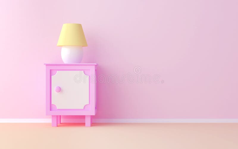 The pink nightstand at the pink wall. The pink nightstand at the pink wall