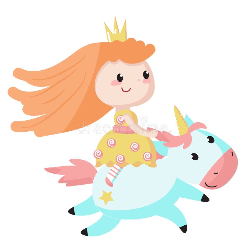Princess Rides A Blue Unicorn Icon Isolated On White Background Vector
