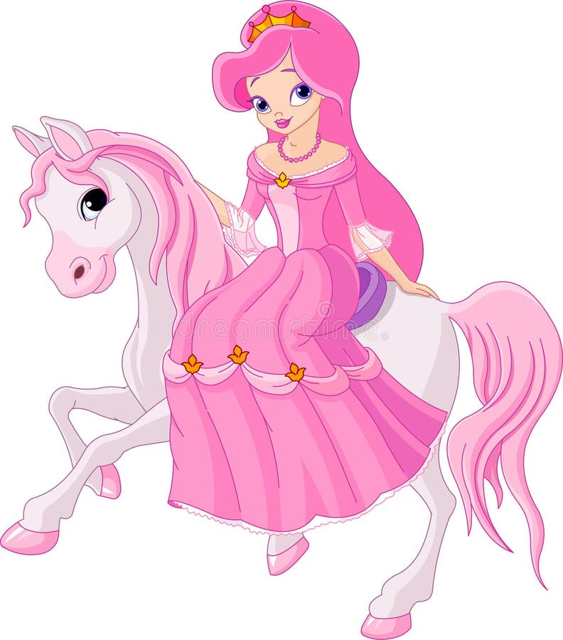 Hermoso princesa rosa ropa sobre el caballo un caballo.