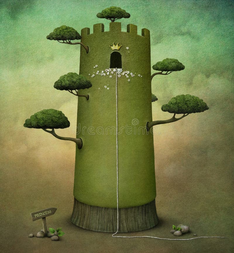 Fairy tale illustration or postcard with tower and trees. computer graphics. Fairy tale illustration or postcard with tower and trees. computer graphics