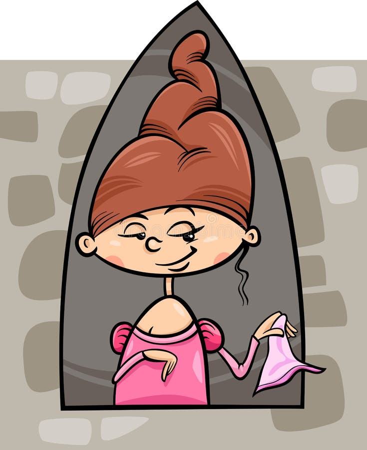 Princess in tower cartoon illustration