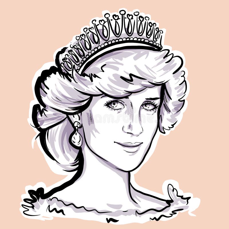 Princess Wales, Lady Diana Portrait Sketch Illustration on White Background  Editorial Photo - Illustration of kingdom, lady: 175636771