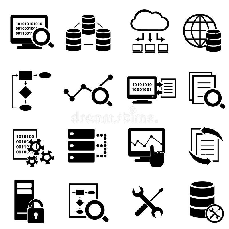 Principalele pictograme pentru soluții de calcul de tip cloud pentru date și tehnologie royalty free illustration