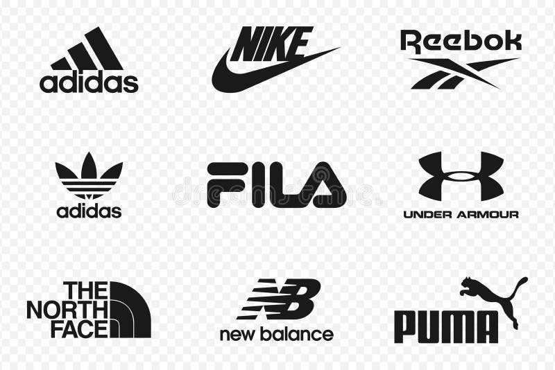 Principales Logotipos De Marcas De Ropa. Conjunto De Logo Más Popular Nike  Adidas Reebok Puma Nuevo Equilibrio Bajo Armor Fila La Imagen de archivo  editorial - Ilustración de armadura, nuevo: 200820259