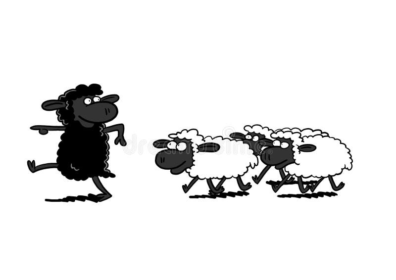Портит стадо. Черная овца в стаде. Стадо овечек. Белая и черная овечки иллюстрации. Эффект черной овцы.