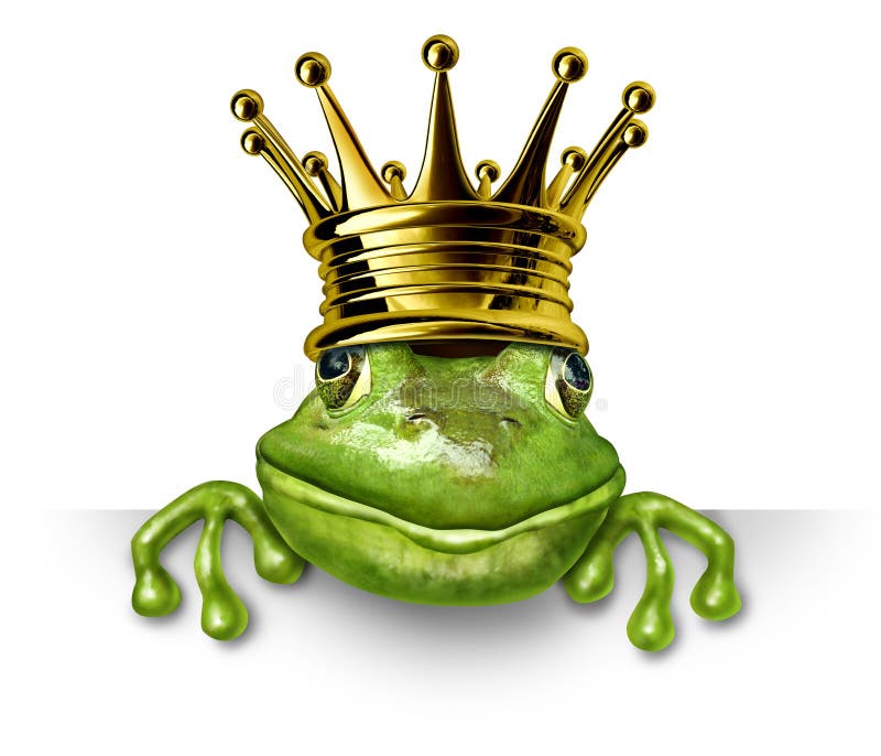 Principe della rana con la parte superiore dell'oro che tiene un segno in bianco illustrazione di stock Principe della rana con la parte superiore dell'oro che tiene un segno in bianco illustrazione di stock