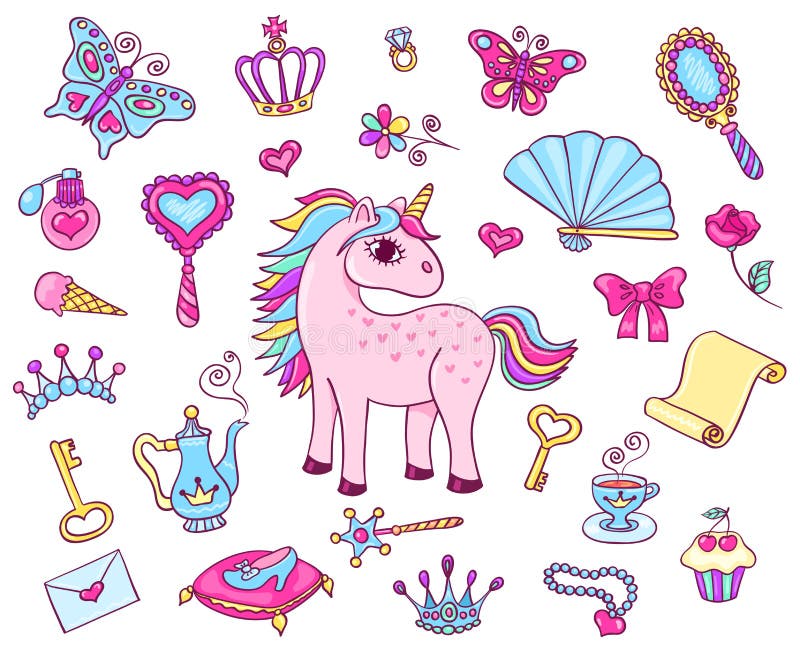 Principessa sveglia messa con l'unicorno illustrazione vettoriale