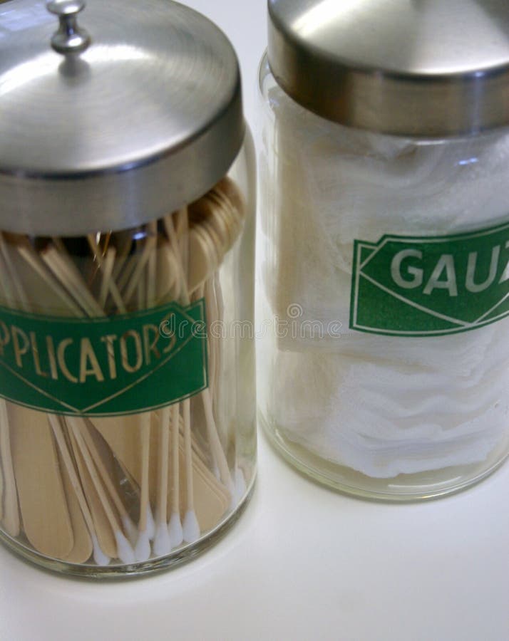 Basic medical supplies in glass jars. Basic medical supplies in glass jars