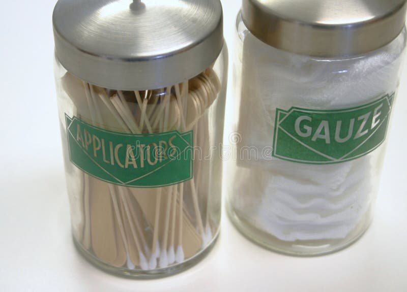 Basic medical supplies in glass jars. Basic medical supplies in glass jars