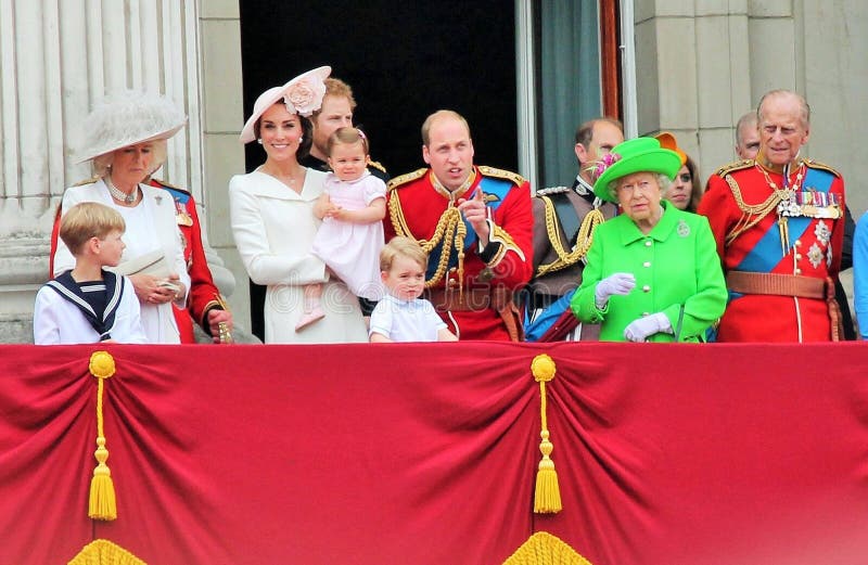 London June 2016- Prince Philip, Queen Elizabeth, Prince William Harry Charles Kate and children Trooping the Colour ceremony, Princess Charlottes first appearance on Balcony for Queen Elizabeth`s 90th Birthday, June 11, 2016 in London, England, UK. London June 2016- Prince Philip, Queen Elizabeth, Prince William Harry Charles Kate and children Trooping the Colour ceremony, Princess Charlottes first appearance on Balcony for Queen Elizabeth`s 90th Birthday, June 11, 2016 in London, England, UK