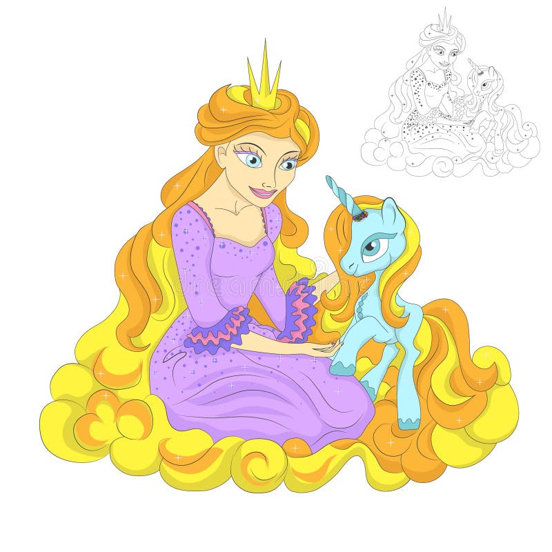 Prinses en eenhoorn vector illustratie Prinses en eenhoorn vector illustratie