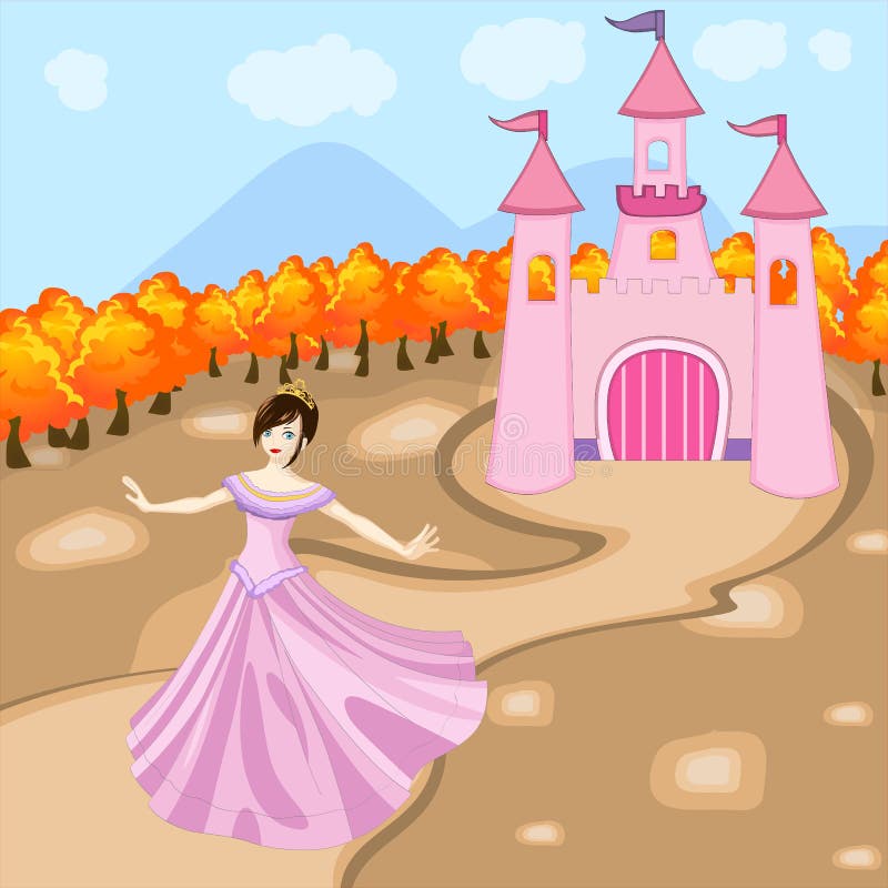 Prinses With Her Castle vector illustratie Prinses With Her Castle vector illustratie