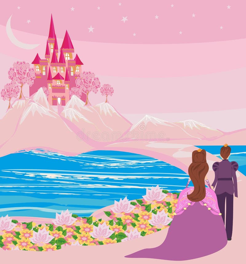 Prinses met prins in een magisch land stock illustratie Prinses met prins in een magisch land stock illustratie
