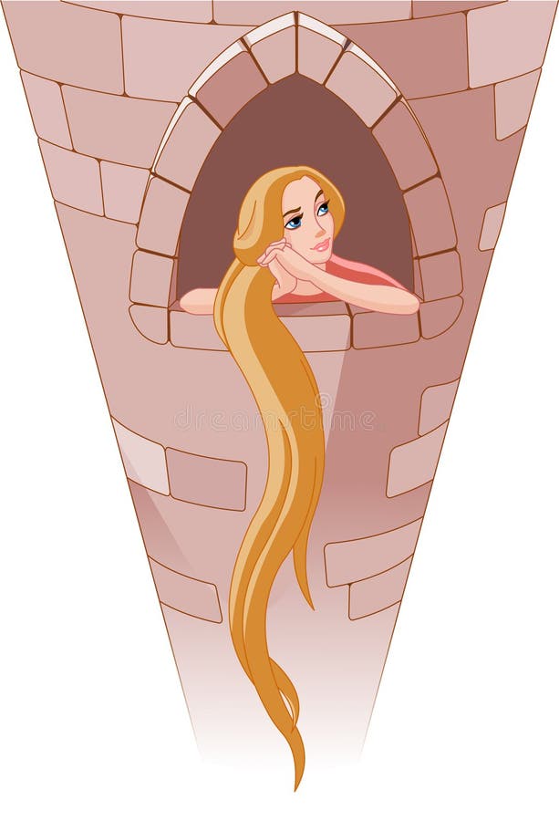 Prinses Rapunzel in toren stock illustratie Prinses Rapunzel in toren stock illustratie