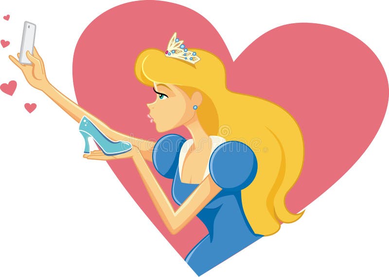 Prinsessa Cinderella Taking en Selfie och kyssa hennes sko royaltyfri illustrationer Prinsessa Cinderella Taking en Selfie och kyssa hennes sko royaltyfri illustrationer