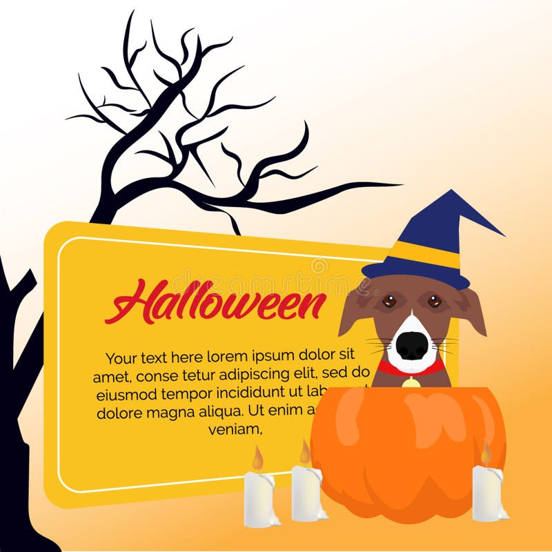 Halloween card invitation with pumpkin dog vector illustration Halloween card invitation with pumpkin dog vector illustration