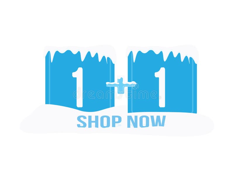 Winter sale shop now icon. one plus one, ubes and snow royalty free illustration Winter sale shop now icon. one plus one, ubes and snow royalty free illustration