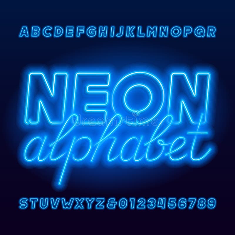 Neon Tube Alphabet Font. Neon Color Uppercase Bold Letters And Numbers ...