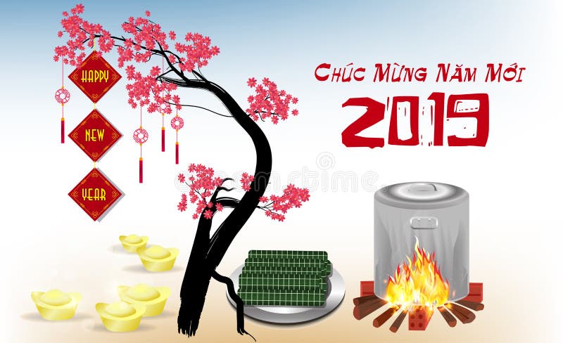 Happy new year 2019 and Merry christmas in vietnamese royalty free illustration Happy new year 2019 and Merry christmas in vietnamese royalty free illustration