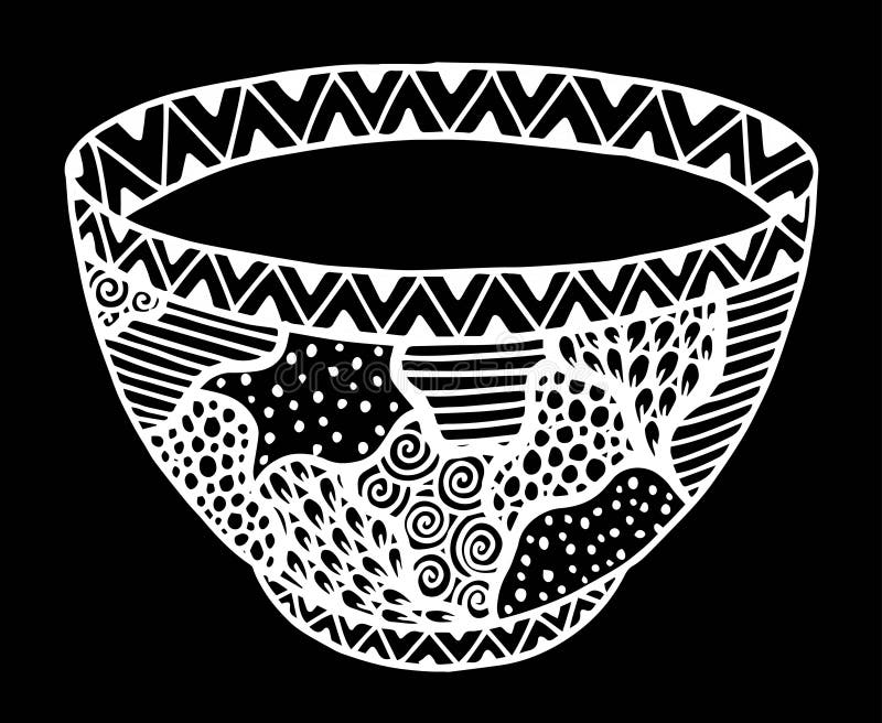 Black and White Vector Hand Drawn Doodle Bowl Illustration with
